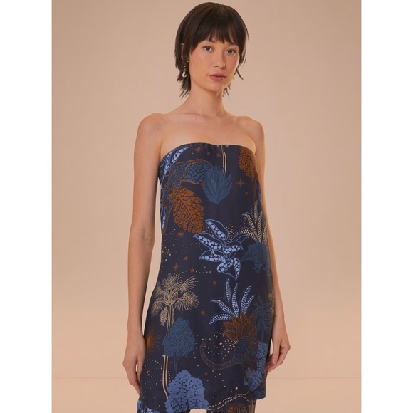 FARM Rio Navy Blue and Rust Strapless Tunic - Picture 1 of 5